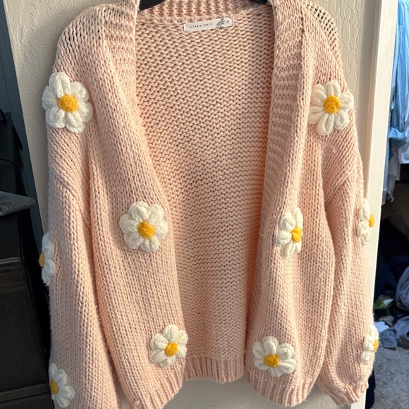 Altar'd State Pink Cardigan with Floral Accents - Picture 2 of 7